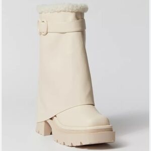 Cream Ankle Boots with Shearling Trim
